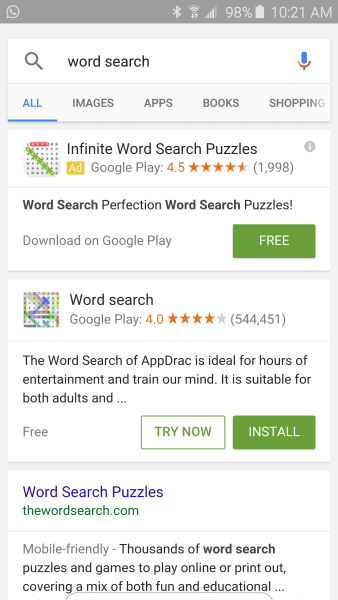 word search google results page