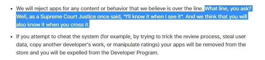 Excerpt from Apple’s developer review guidelines -min