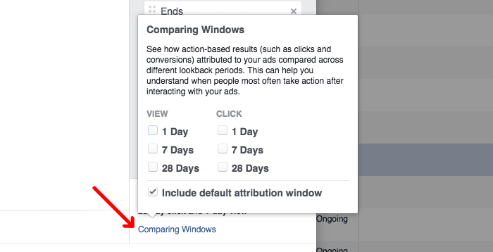 where you can set up custom attribution windows in FB