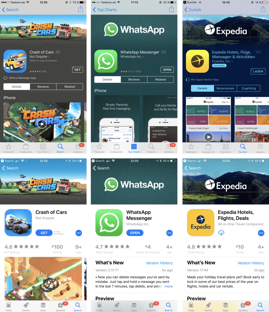 whatsap crash of cars and expedia apps-min