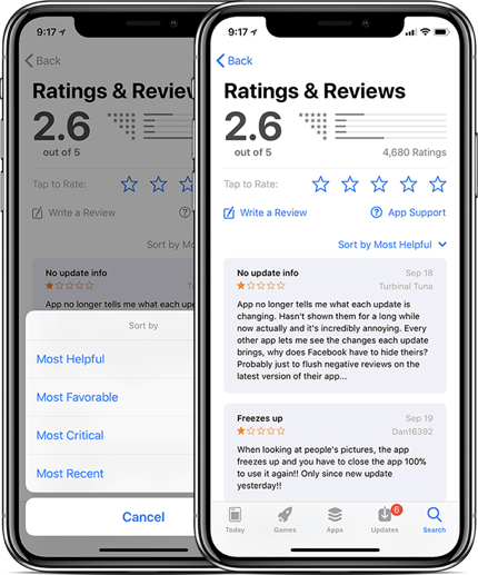 Reviews sorting feature (via Macrumors) -min