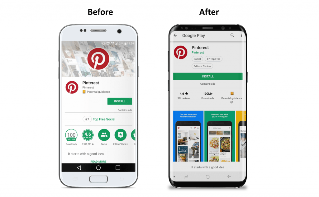 Before and after changes that are being tested In the Play Store