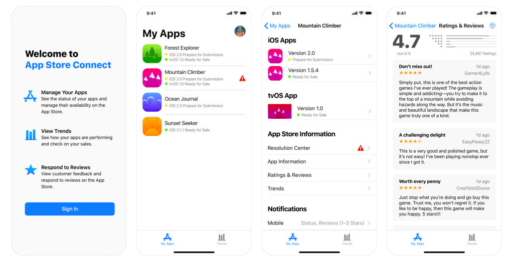 App Store Connect app screenshots