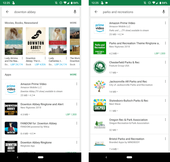 downton abbey and parks and recreations results on google play