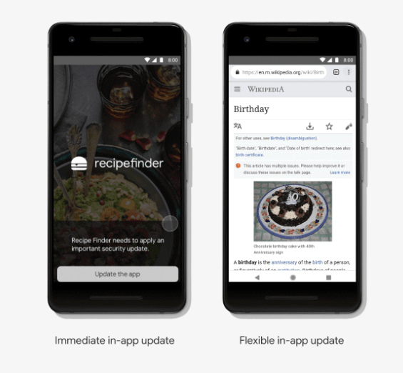 immediate in-app update and flexible in-app update