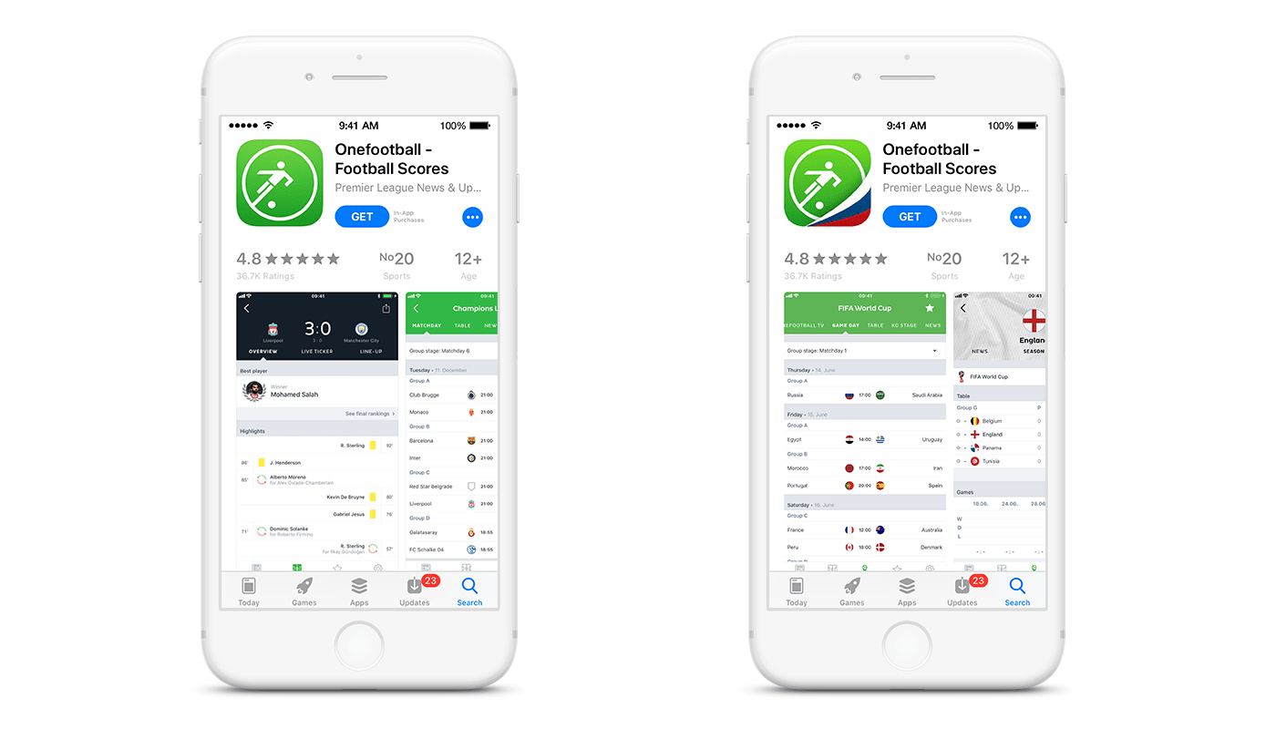 Onefootball updated its icon and screenshots prior to the World Cup