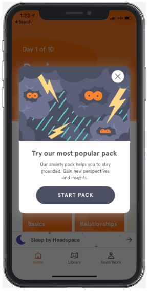 An in-app message campaign in the Headspace app to increase discovery and consumption of new content 