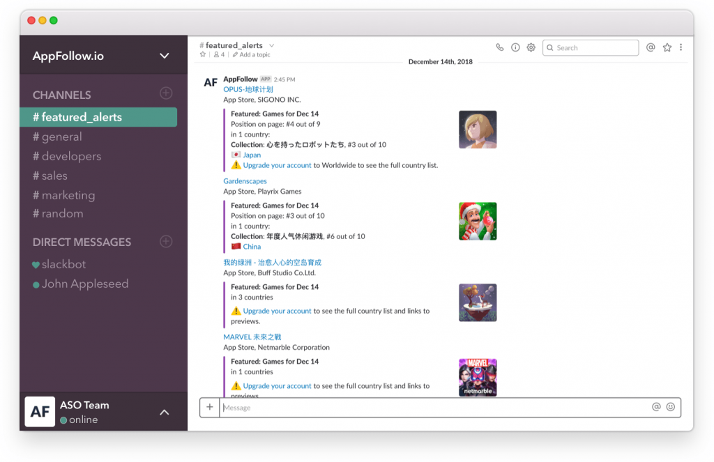 featured alerts channel on slack 