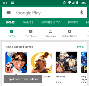 google play tap and hold to see option