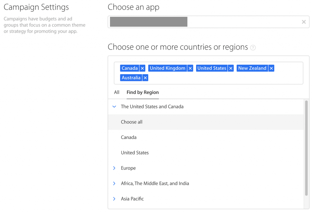 campaign settings - countries or regions