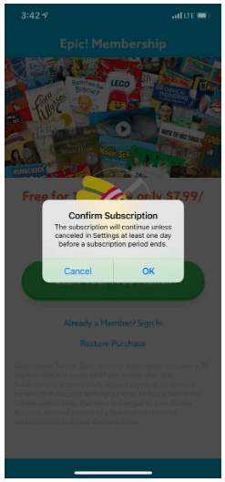 confirm subscription pop-up