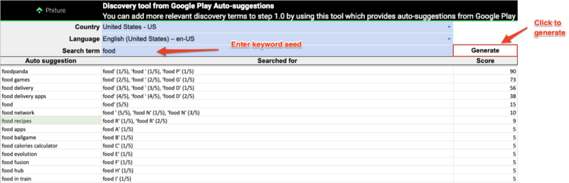 phiture discovery tool from google play auto-suggestions