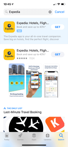 expedia search on apple app store