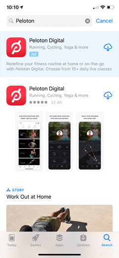 peloton digital search on apple app store
