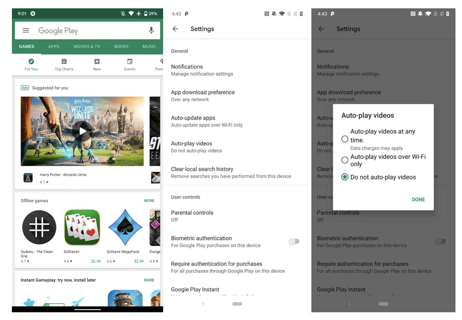 google play search and settings