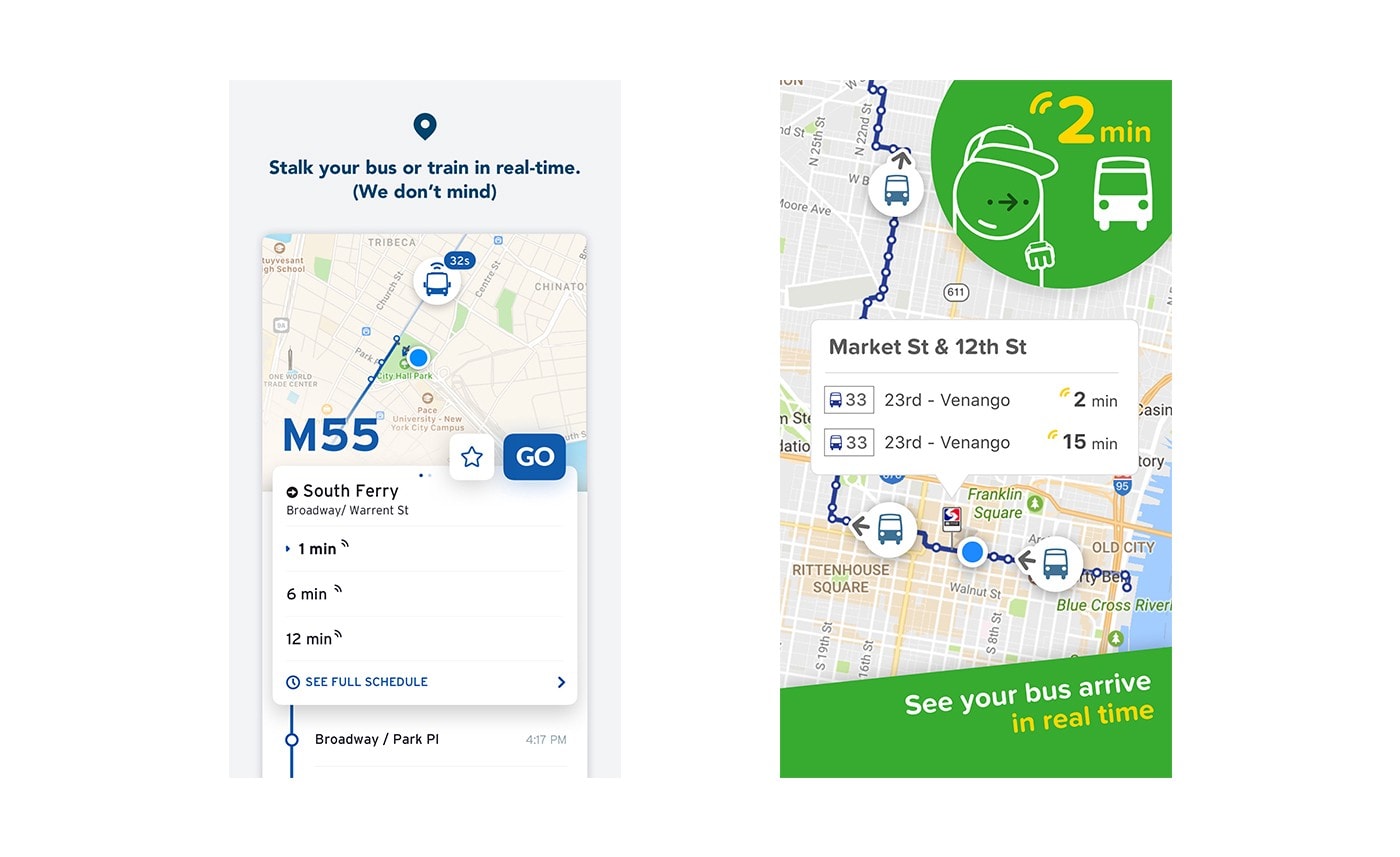 transit (left) and citymapper (right)