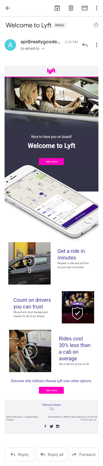 Lyft Welcome Email