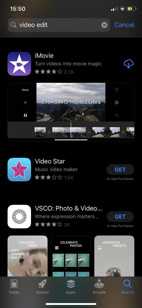 video edit search on app store