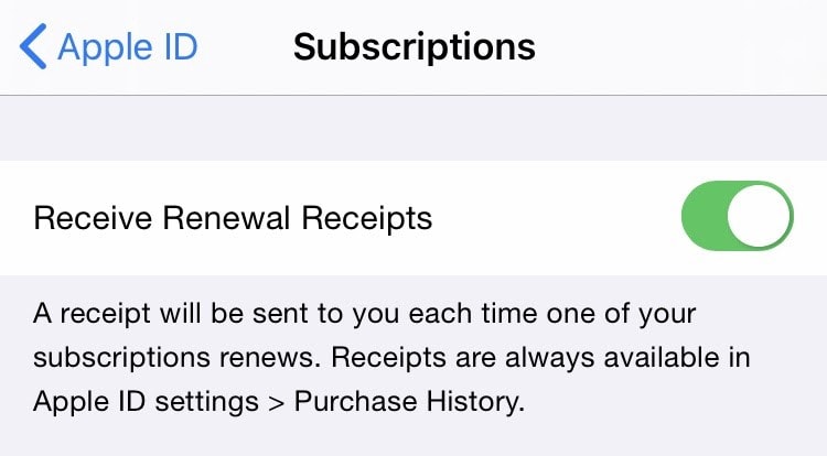 receive renewal receipts - subscriptions