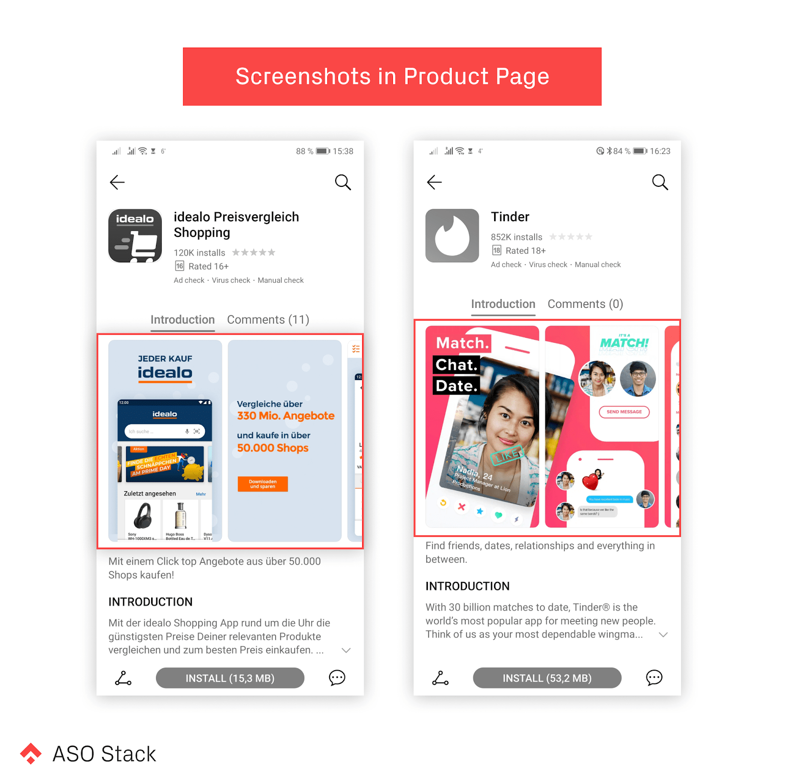 screenshots in product page