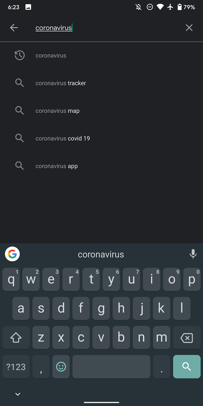 coronavirus search options on google play store