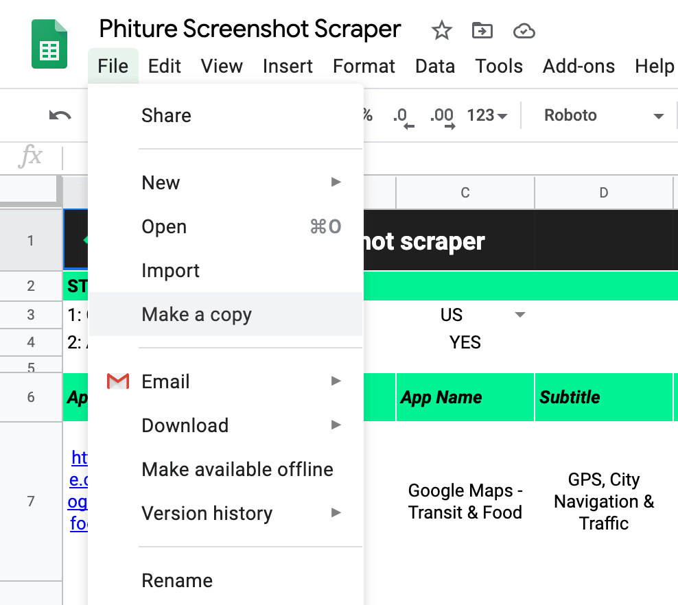 phiture screenshot scraper step 1