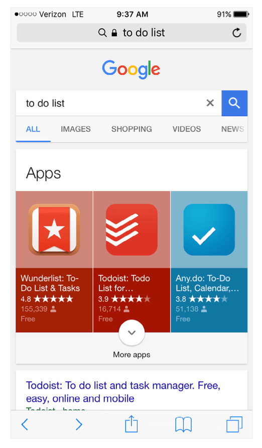 Screenshot depicting app packs on Google.com 