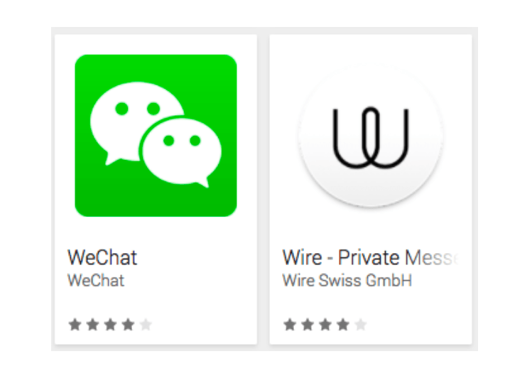 Left: a messenger (WeChat) with clear imagery for a messenger app. Right a messenger app (Wire), with less clear imagery. 
