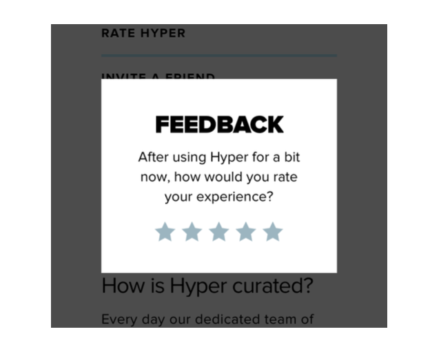 Screenshot showing Hyper asking the user with an in-app dialog: a more effective 