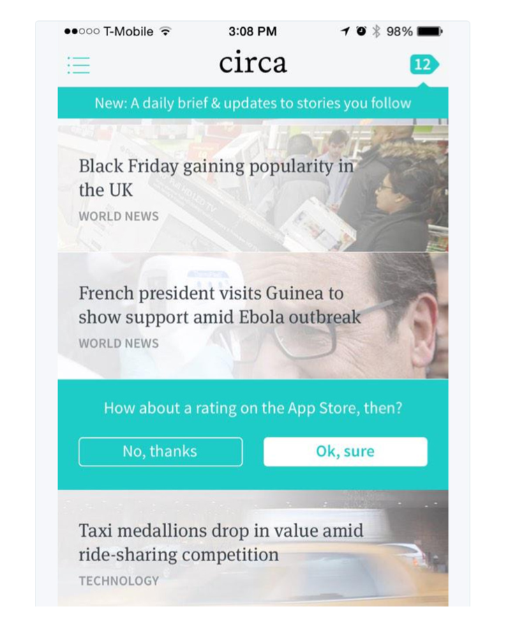 Screenshot showing how Circa depicts a passive banner prompt in-line with content in a popular blog post 