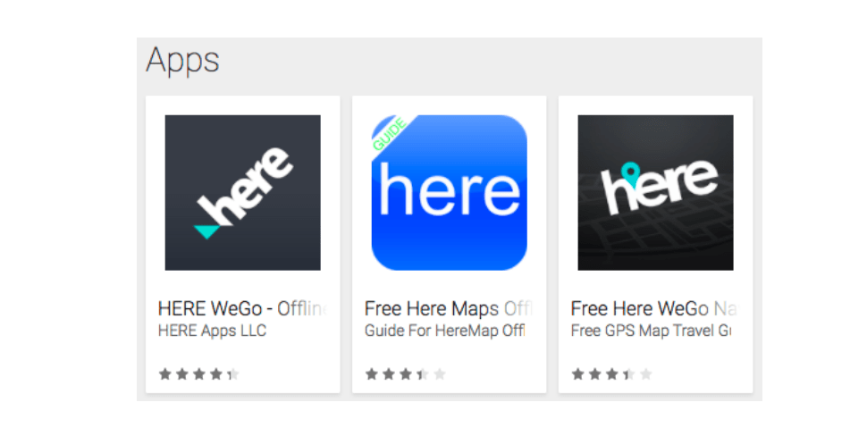 Example of fake apps next to the original 