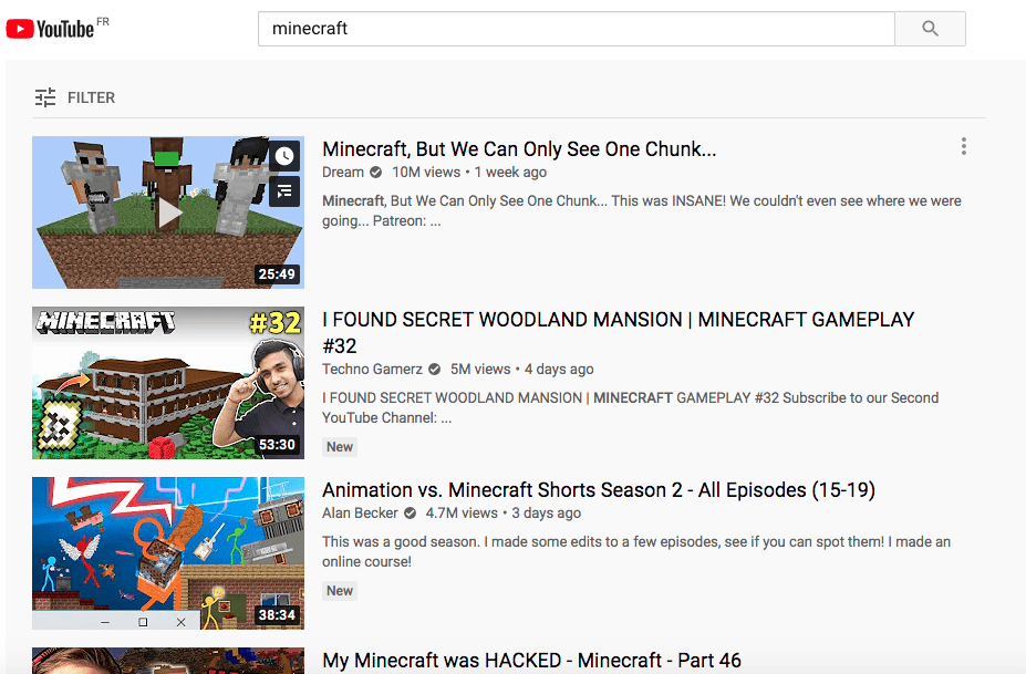 Minecraft youtube