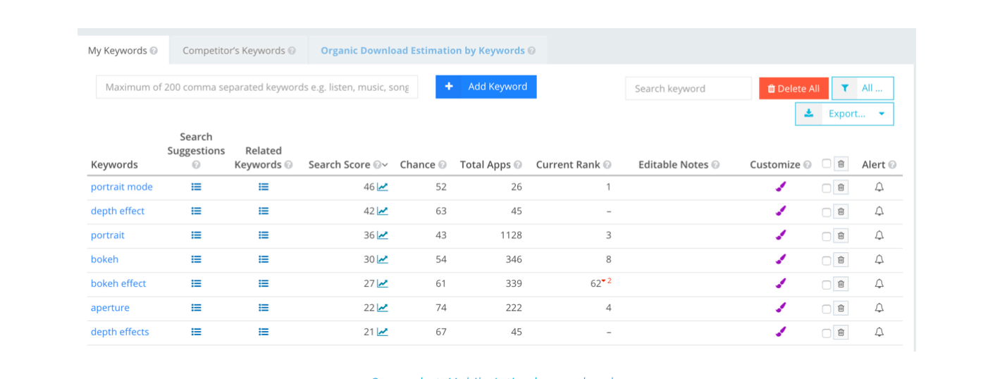 Screenshot: Mobile Action keyword ranks 