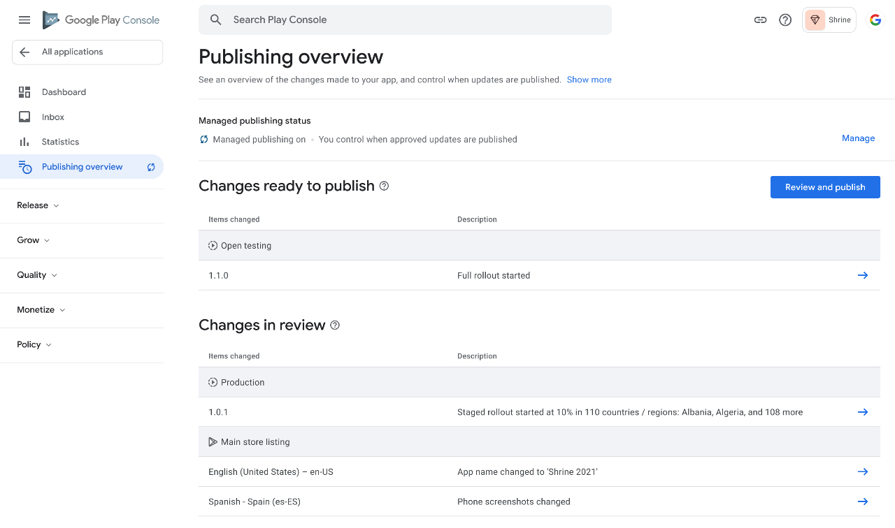 google play console publishing overview 
