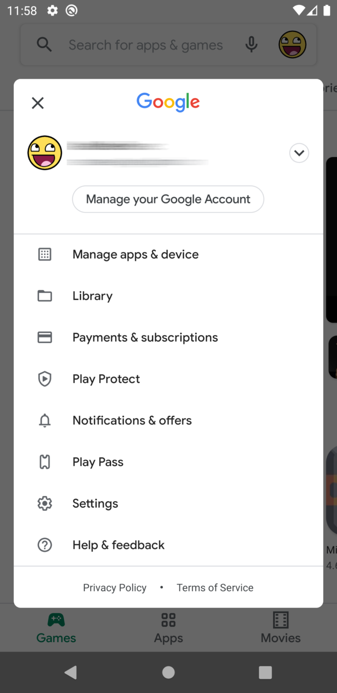 The Play Store A/B test on the side navigation menu