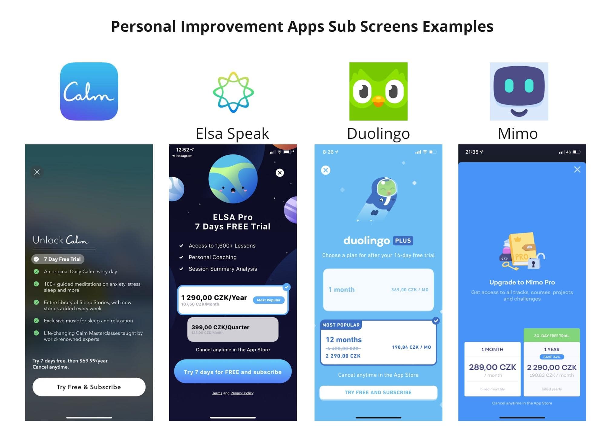 personal improvement apps sub screens examples
