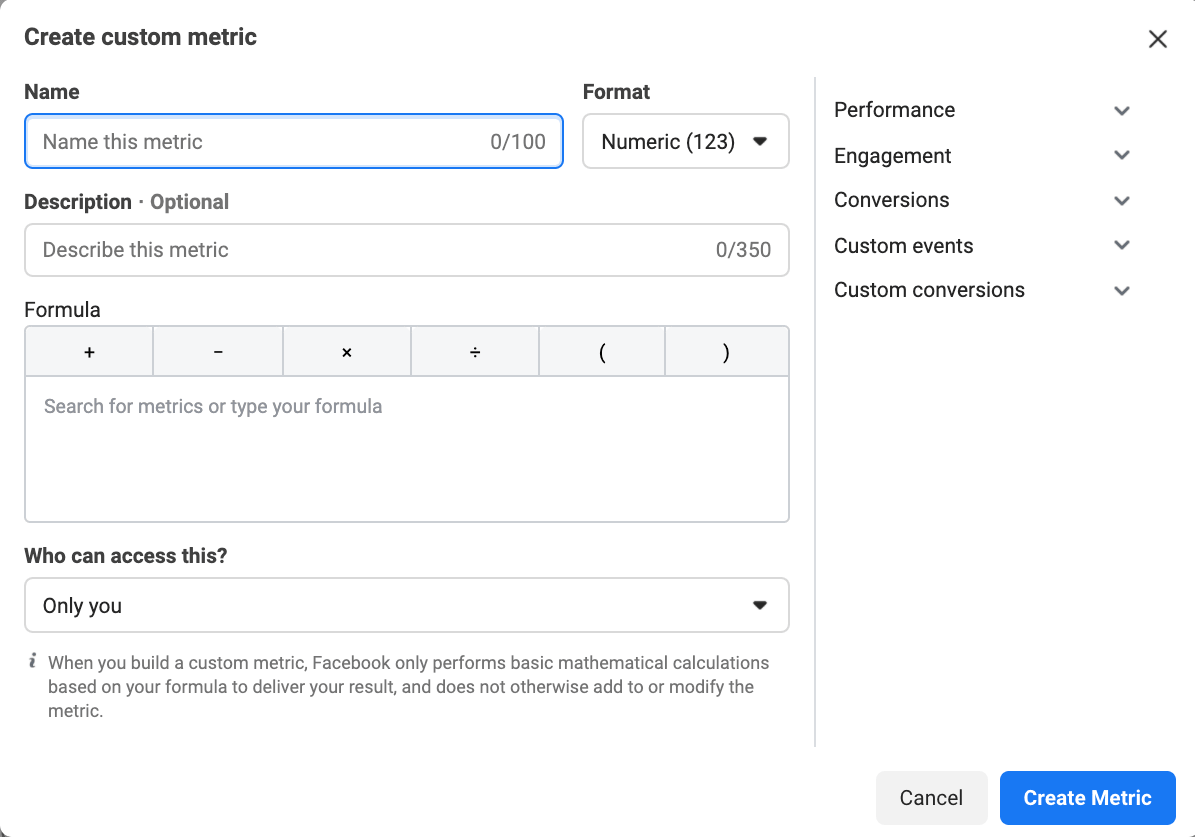 FB Create Custom Metric