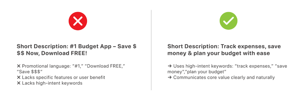 Optimizing App Short Descriptions: Bad vs Good Examples