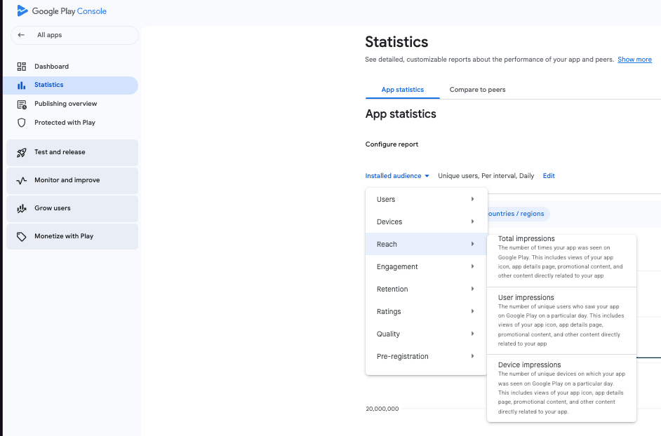 New impression metrics added to Play Console's Reach section ASO Monthly 121